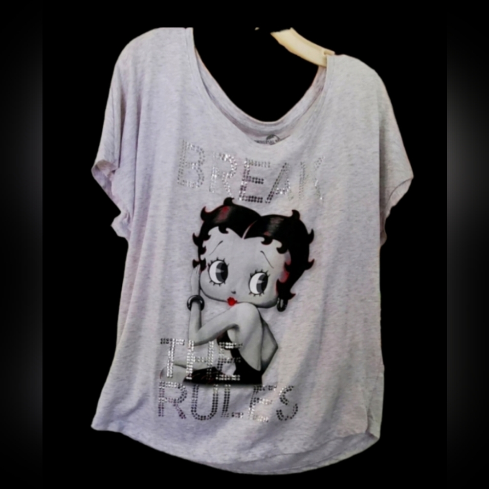 Large Betty Boop "Break the Rules" Universal Studios Gray T Shirt 👕